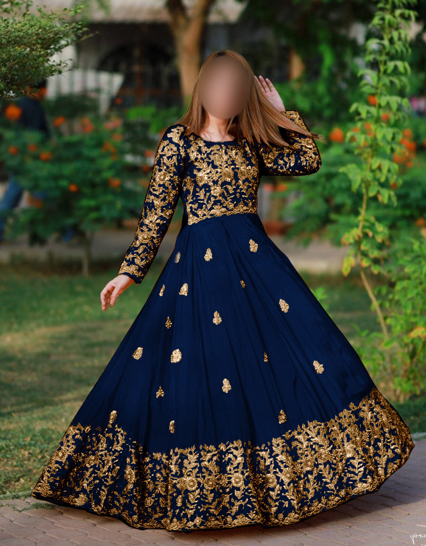 Front,Border Sleeves Embroidery With *Handwork Nug* Long Maxi