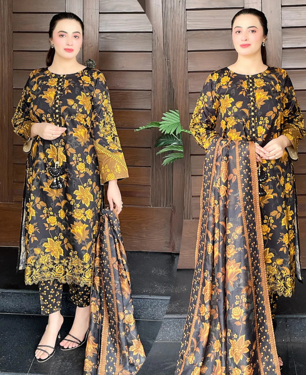Digital Printed Handwork Shirt With Flapper Cord Set 3Pcs😍
