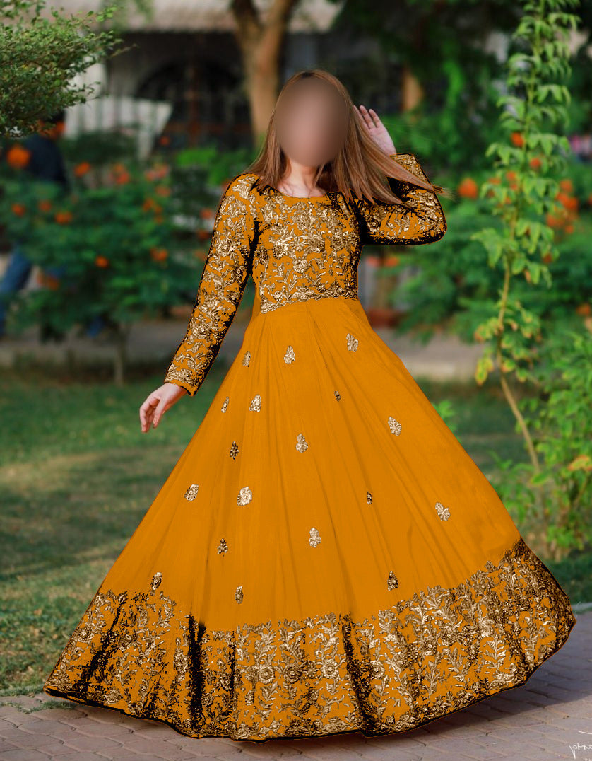 Front,Border Sleeves Embroidery With *Handwork Nug* Long Maxi