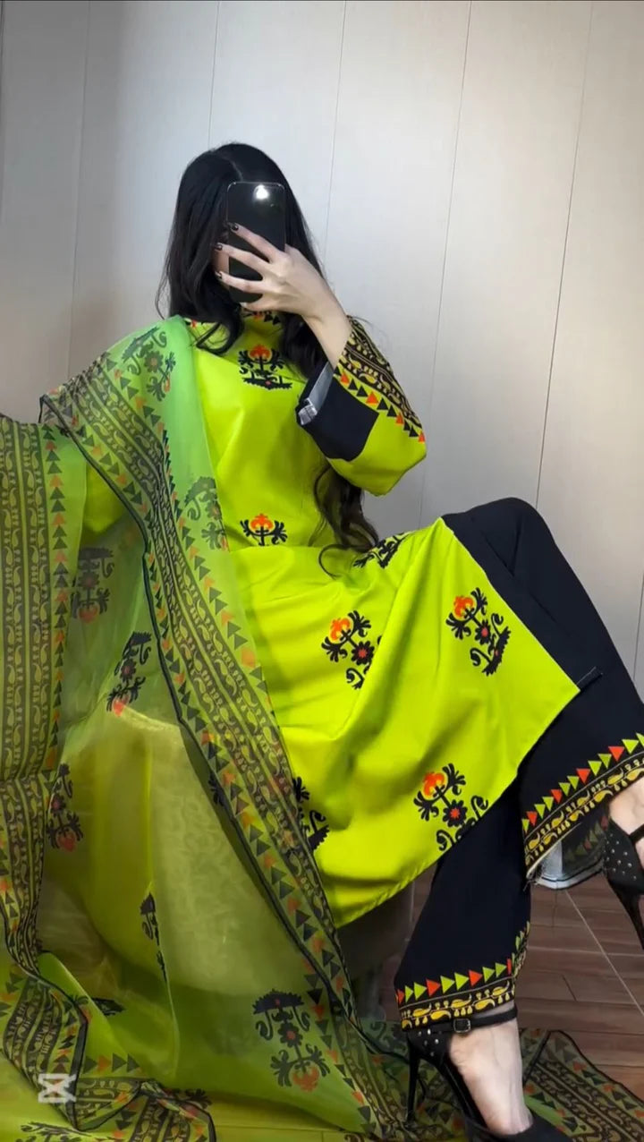 FRONT AND BACK DIGITAL PRINTED LONG SHIRT WITH FLAPPER DUPATTA ZEST TRIBAL 3PCS SET