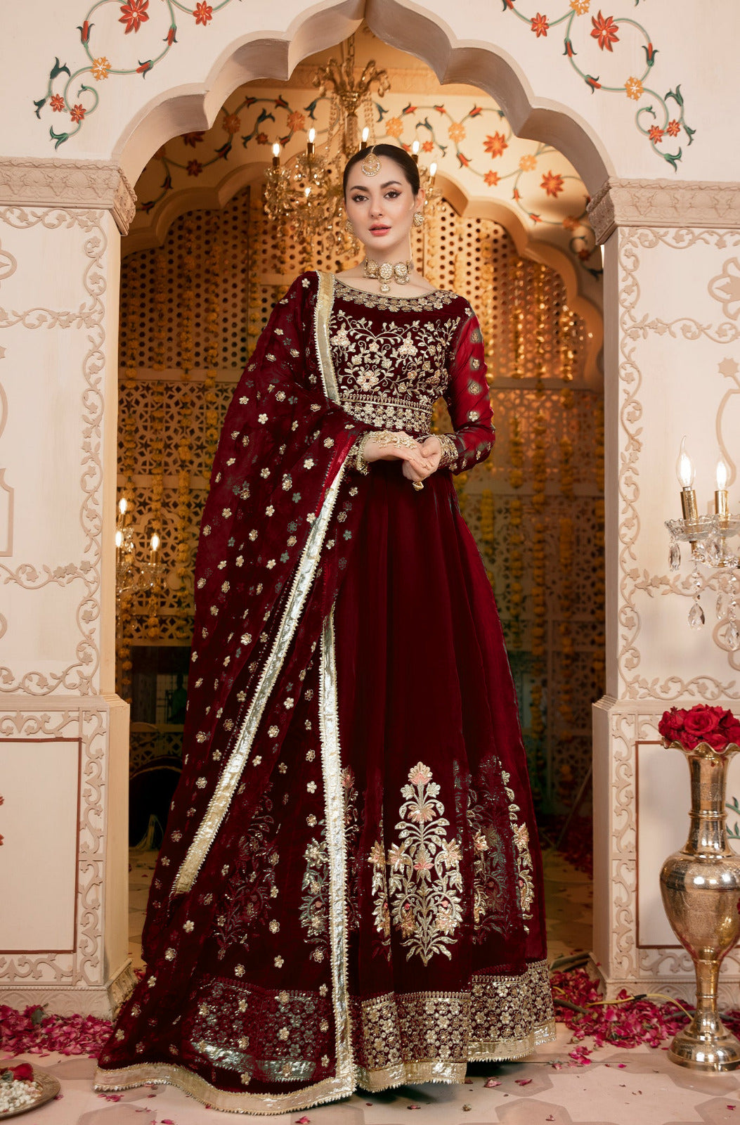 Front Heavy Embroidered 8 Bunches With Lace Work On Border Kalli Maxi And Embroidered Dupatta Lace Work 3Pcs