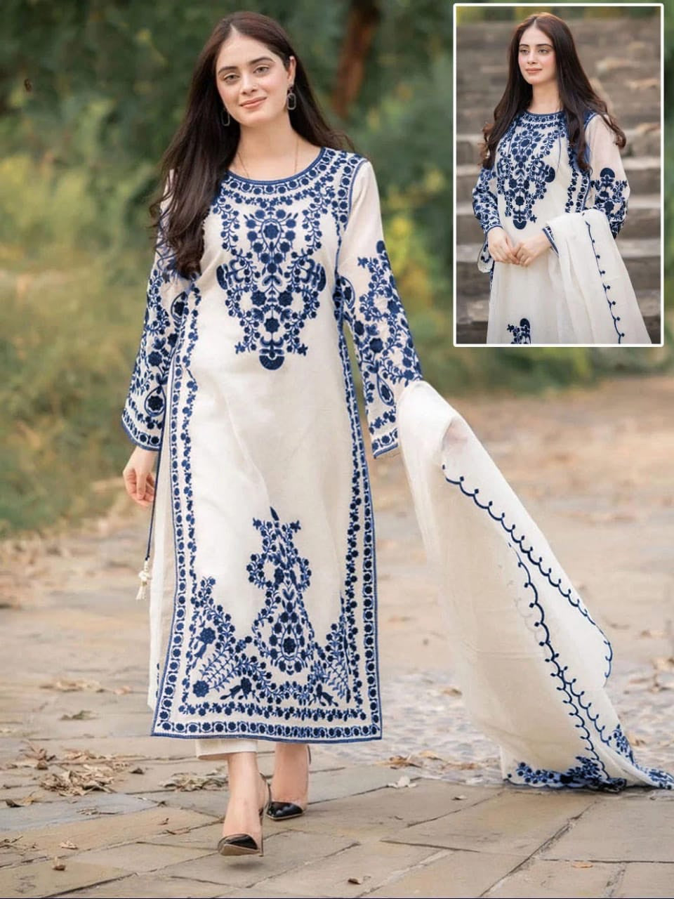 EMBRIODERED 3PCS ORGANZA DRESS