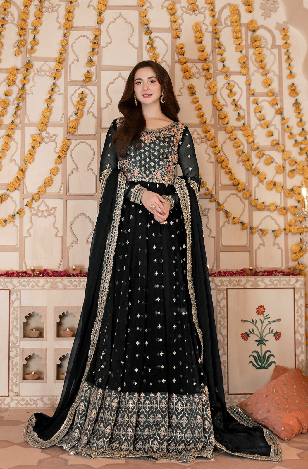 Hania Amir Colourfull 3pcs Chiffon Maxi