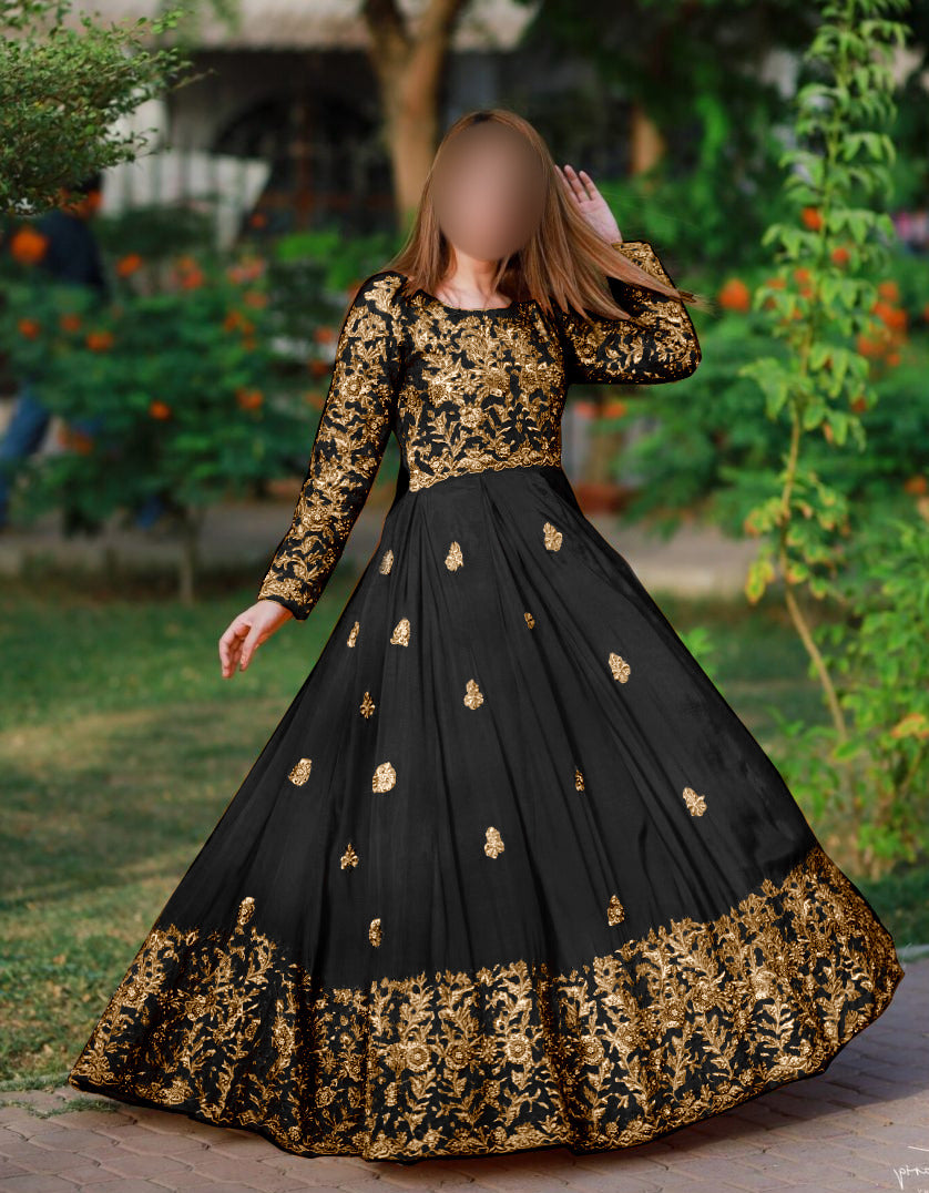 Front,Border Sleeves Embroidery With *Handwork Nug* Long Maxi