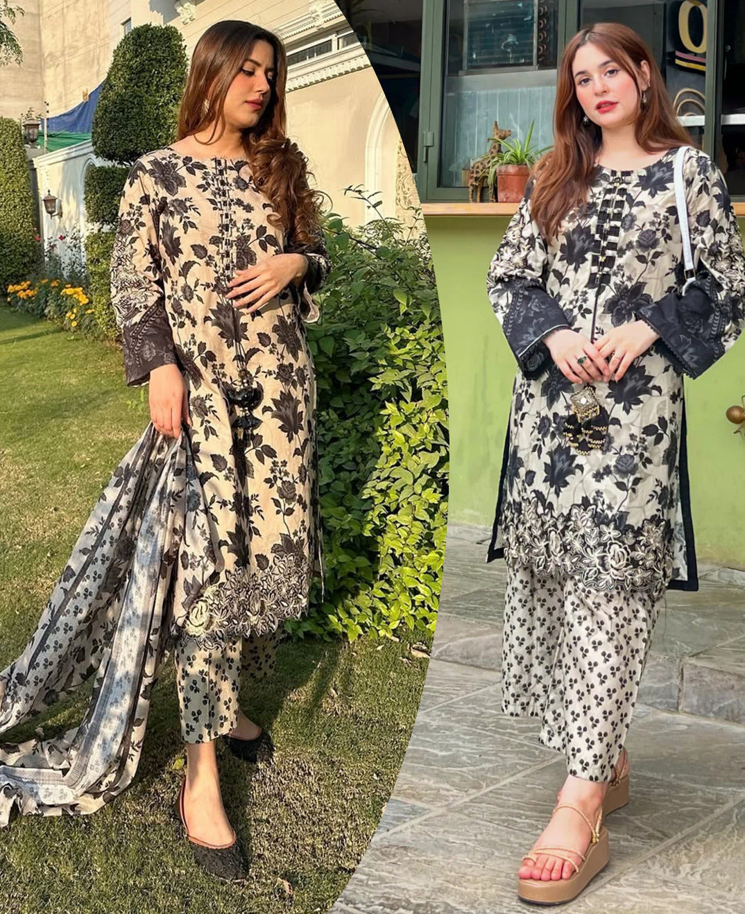 Digital Printed Handwork Shirt With Flapper Cord Set 3Pcs😍