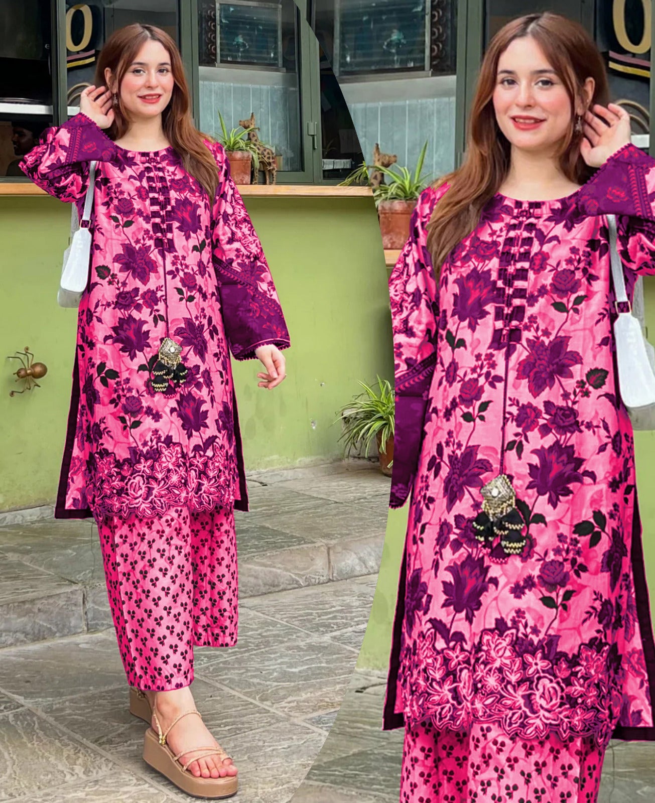 Digital Printed Handwork Shirt With Flapper Cord Set 3Pcs😍