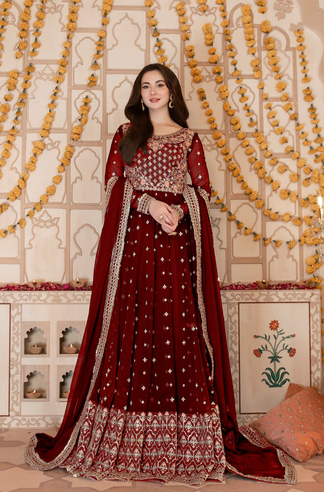 Hania Amir Colourfull 3pcs Chiffon Maxi