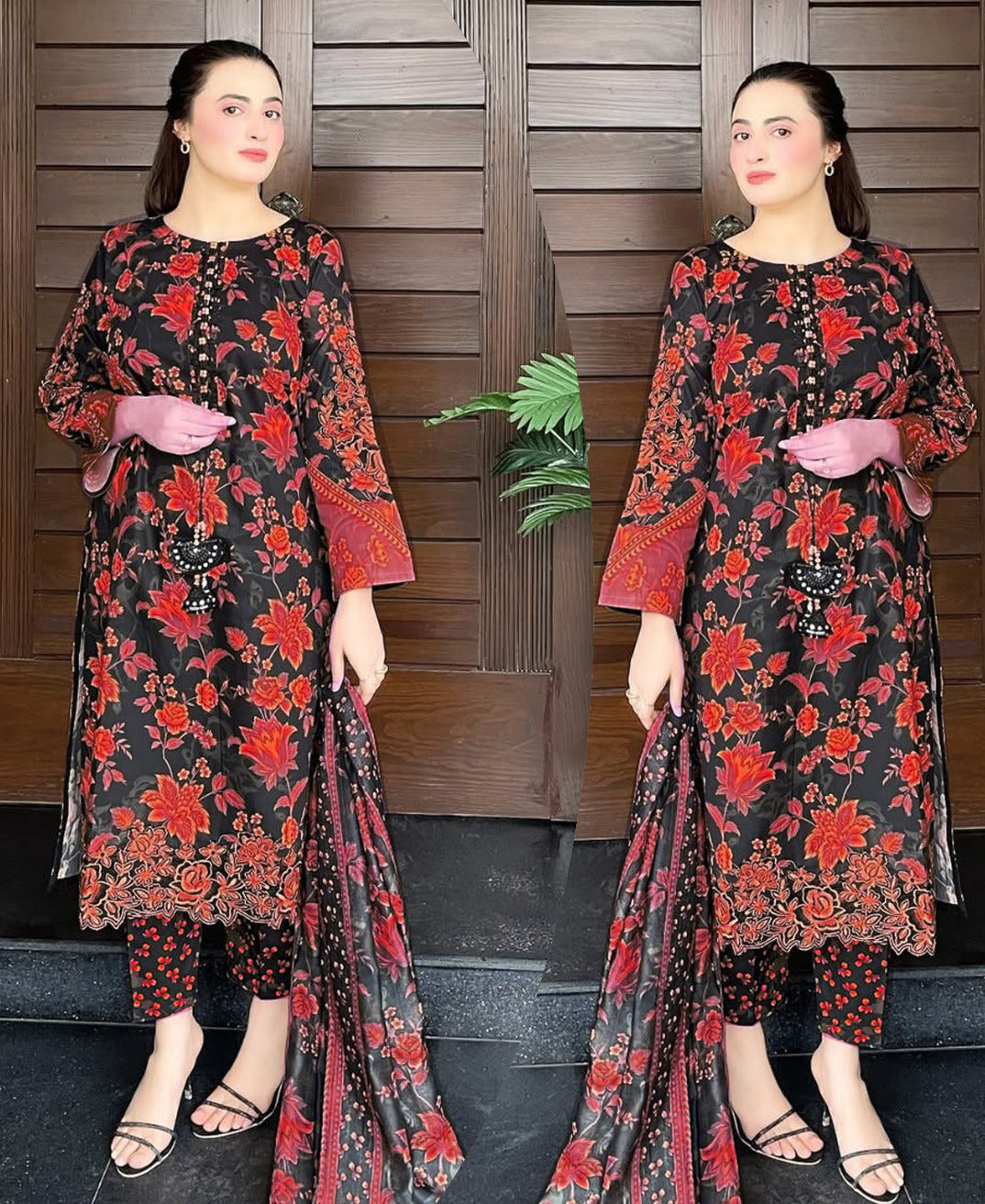 Digital Printed Handwork Shirt With Flapper Cord Set 3Pcs😍