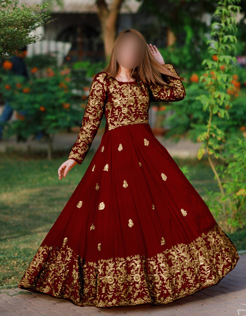 Front,Border Sleeves Embroidery With *Handwork Nug* Long Maxi