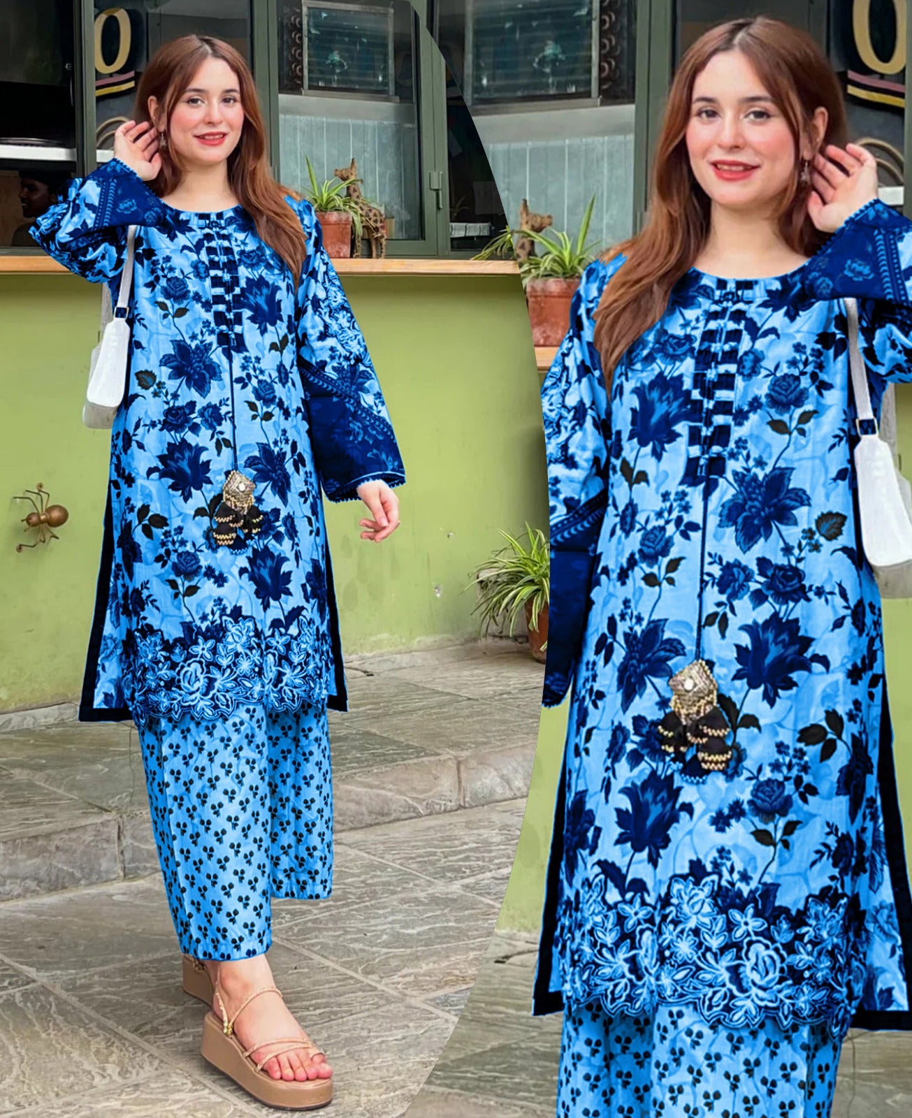 Digital Printed Handwork Shirt With Flapper Cord Set 3Pcs😍