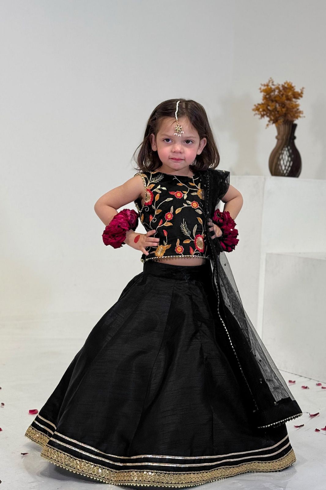 Kids 3pcs Skirt Indian Lace Work With Dupatta