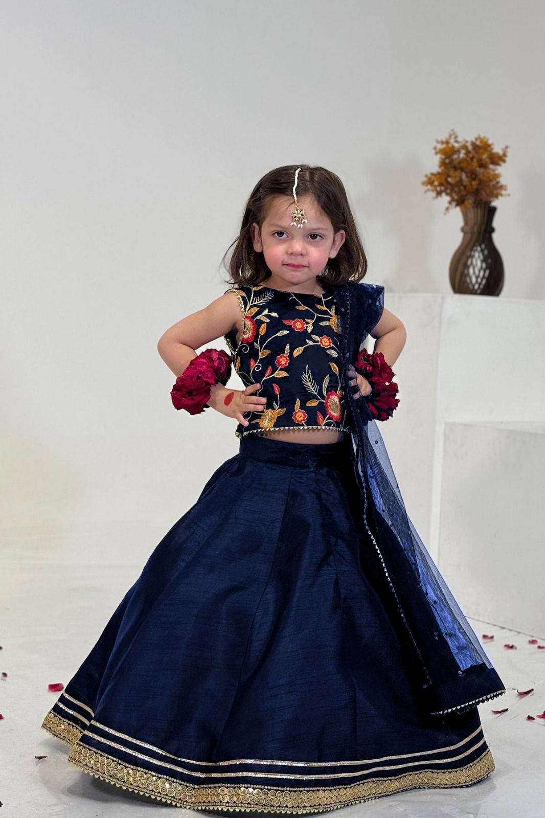 Kids 3pcs Skirt Indian Lace Work With Dupatta
