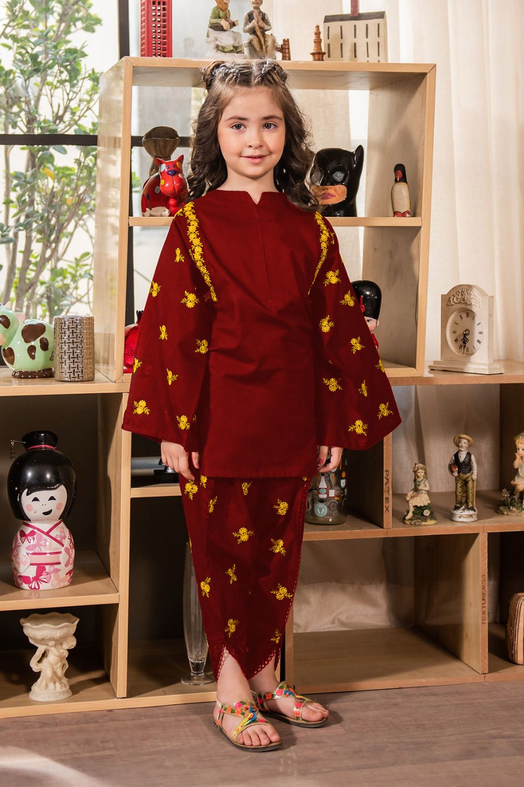 Short Shirt With Emb Tulip Trouser Kids 2Pcs