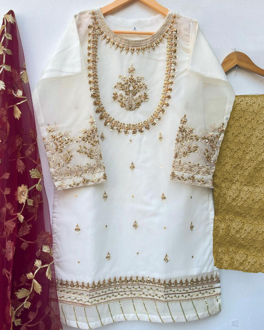 Handwork And Embroidery Shirt With Emb Dupatta And Maysoori Trouser Kids 3piece