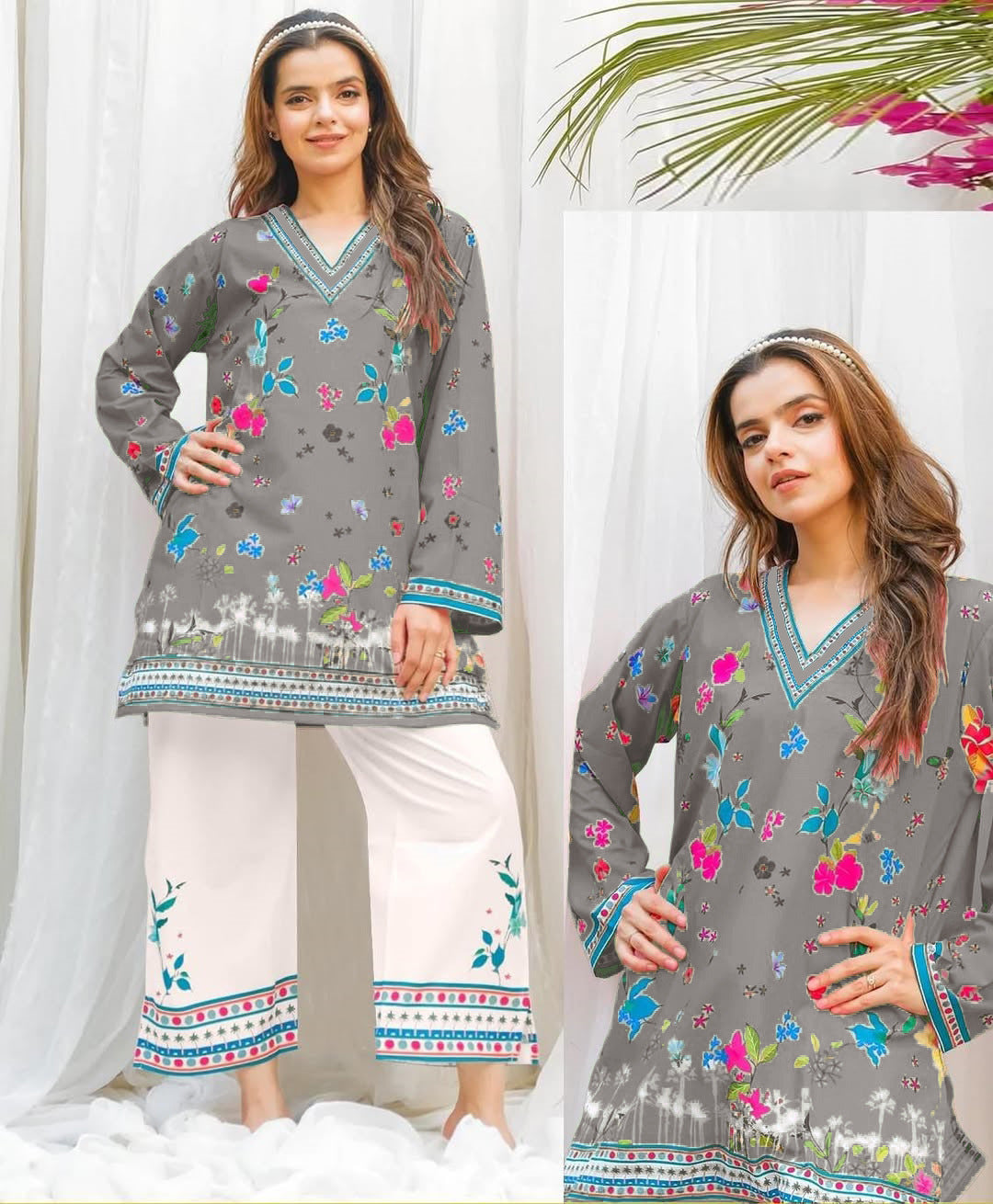 Front And Back Allover Digital Printed Swiss Lawn Cord Set 2Pcs