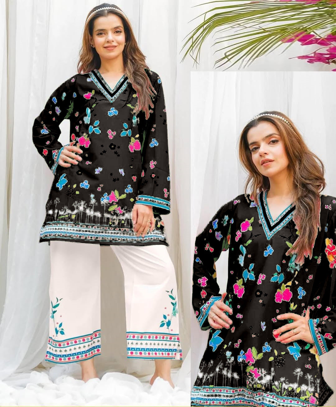 Front And Back Allover Digital Printed Swiss Lawn Cord Set 2Pcs