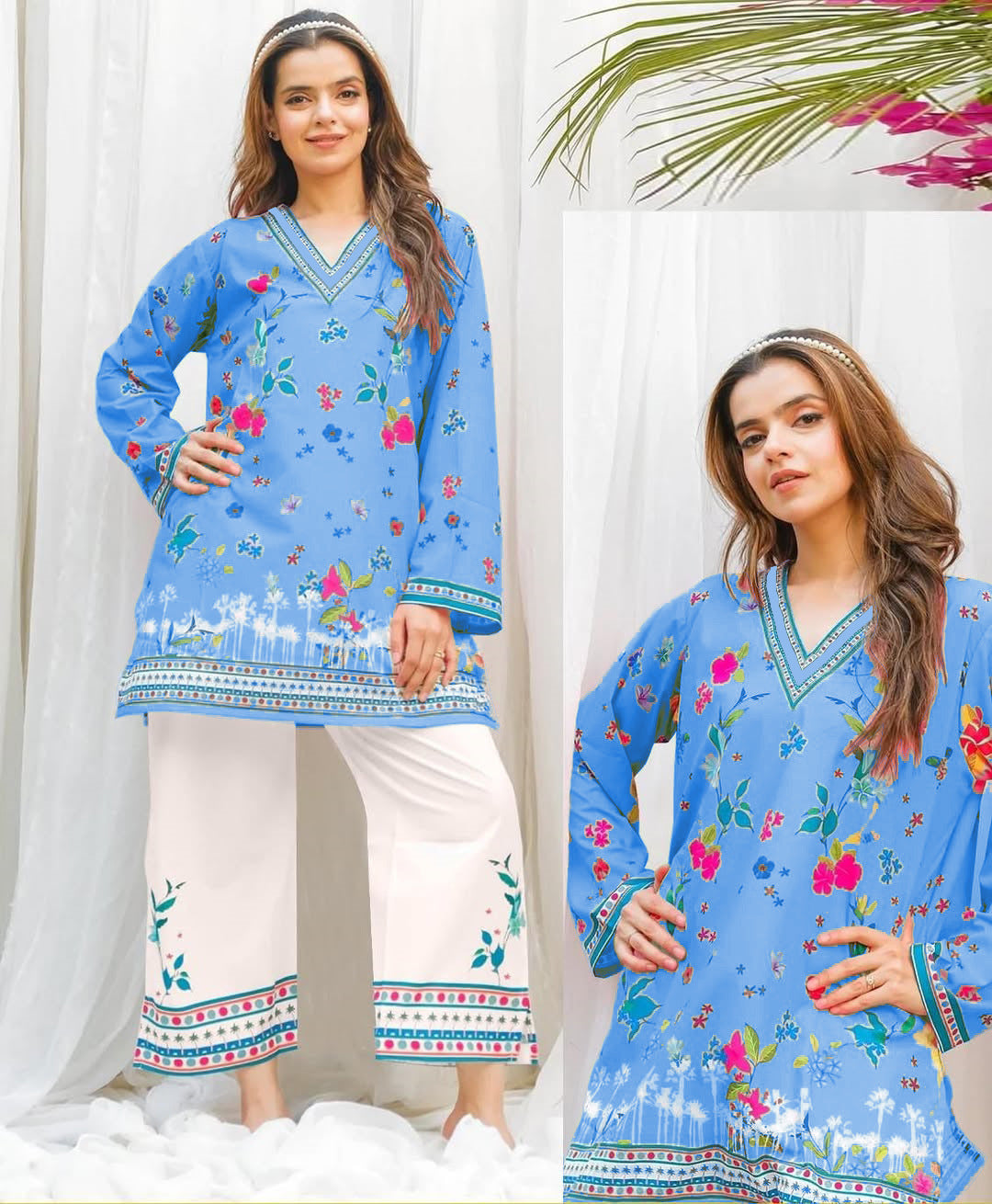 Front And Back Allover Digital Printed Swiss Lawn Cord Set 2Pcs