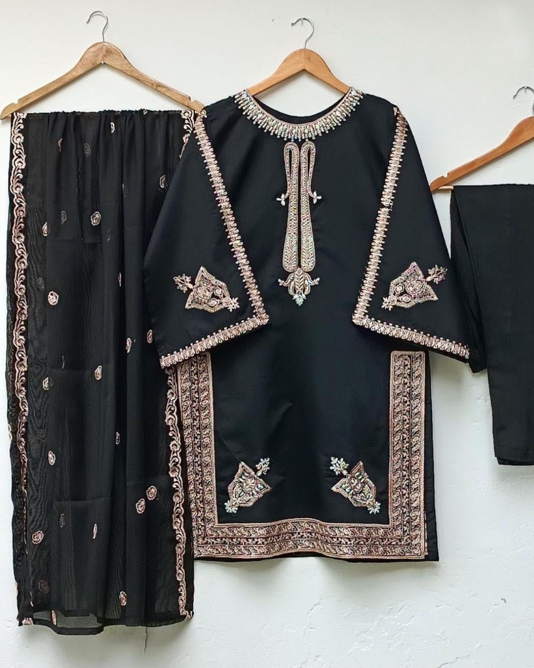 3pcs Silk Embriodered Dress