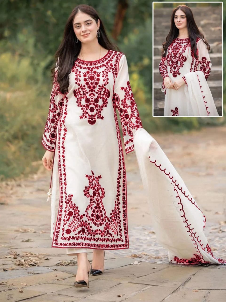 EMBRIODERED 3PCS ORGANZA DRESS