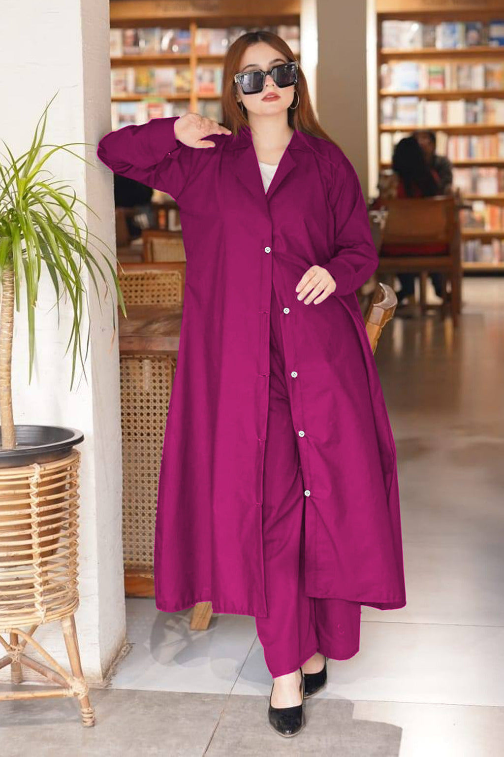 Kaaj Button Long Coat With Pent Style Trouser 2Pcs