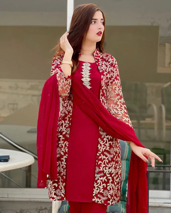 4Pcs Embriodered Gown Dress