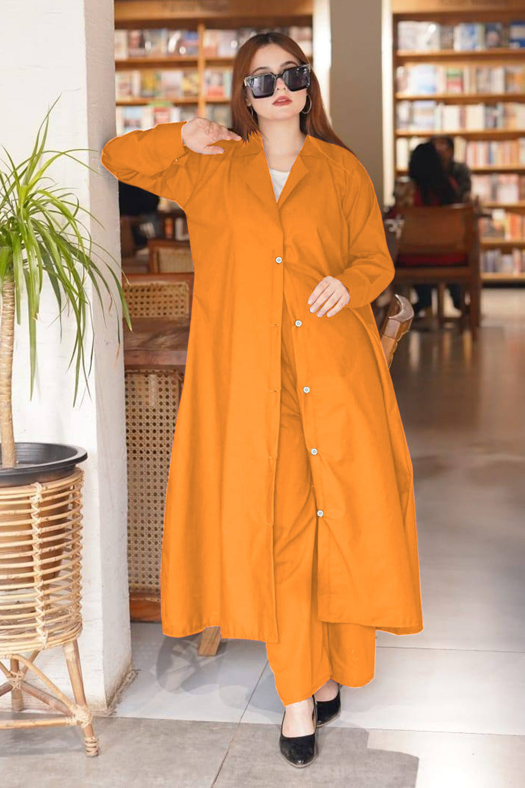 Kaaj Button Long Coat With Pent Style Trouser 2Pcs