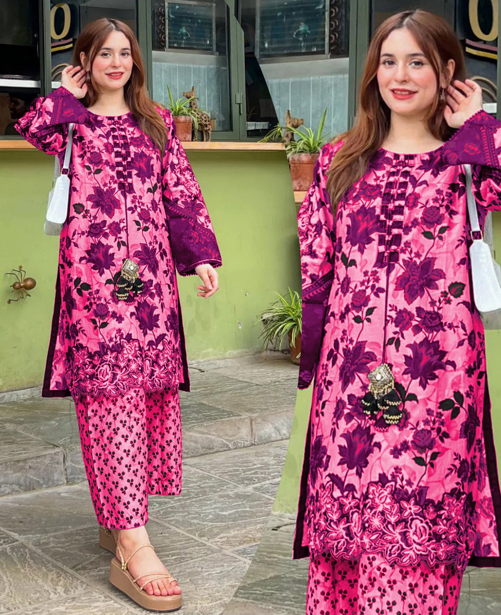 Digital Printed Handwork Shirt With Flapper Cord Set 3Pcs😍