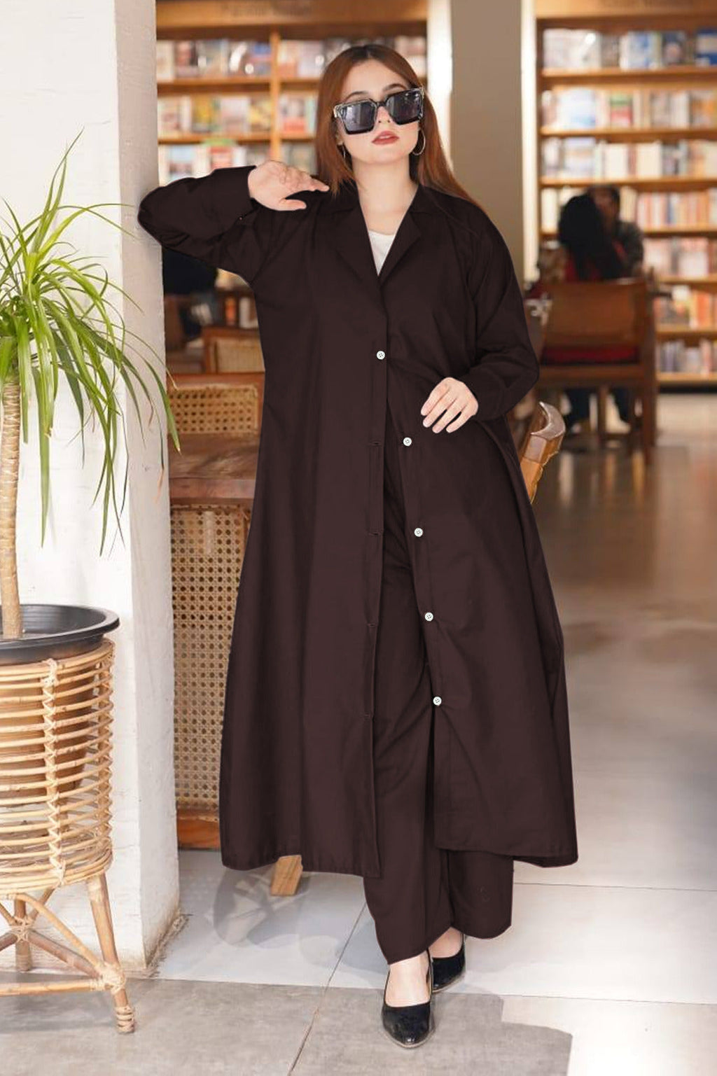 Kaaj Button Long Coat With Pent Style Trouser 2Pcs