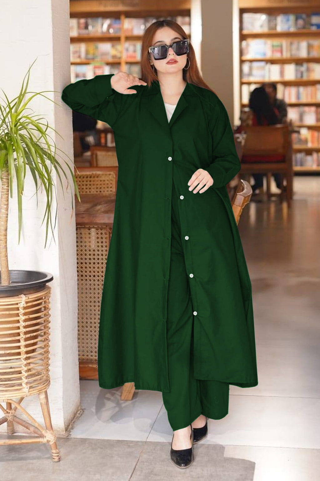Kaaj Button Long Coat With Pent Style Trouser 2Pcs