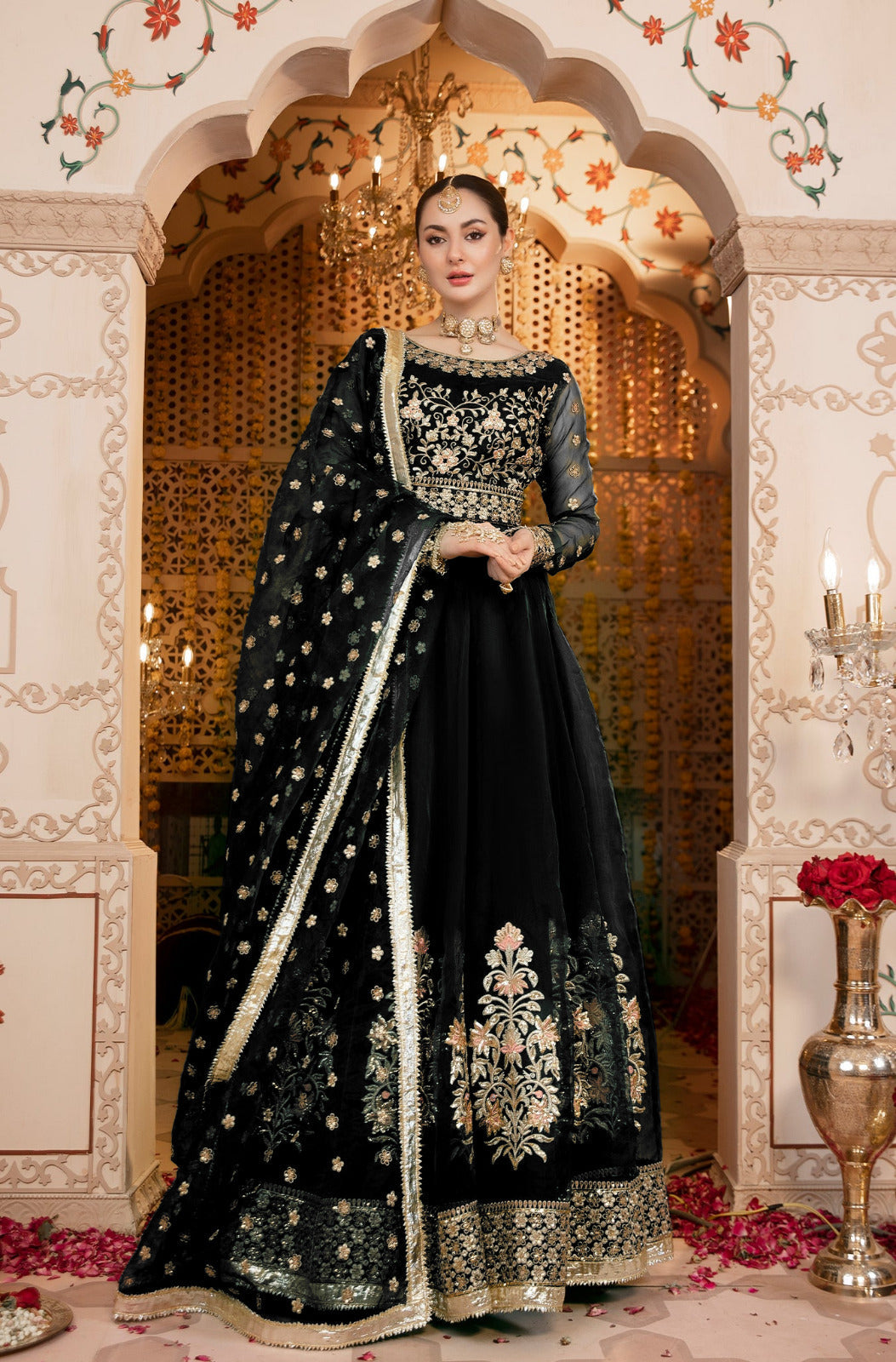 Front Heavy Embroidered 8 Bunches With Lace Work On Border Kalli Maxi And Embroidered Dupatta Lace Work 3Pcs