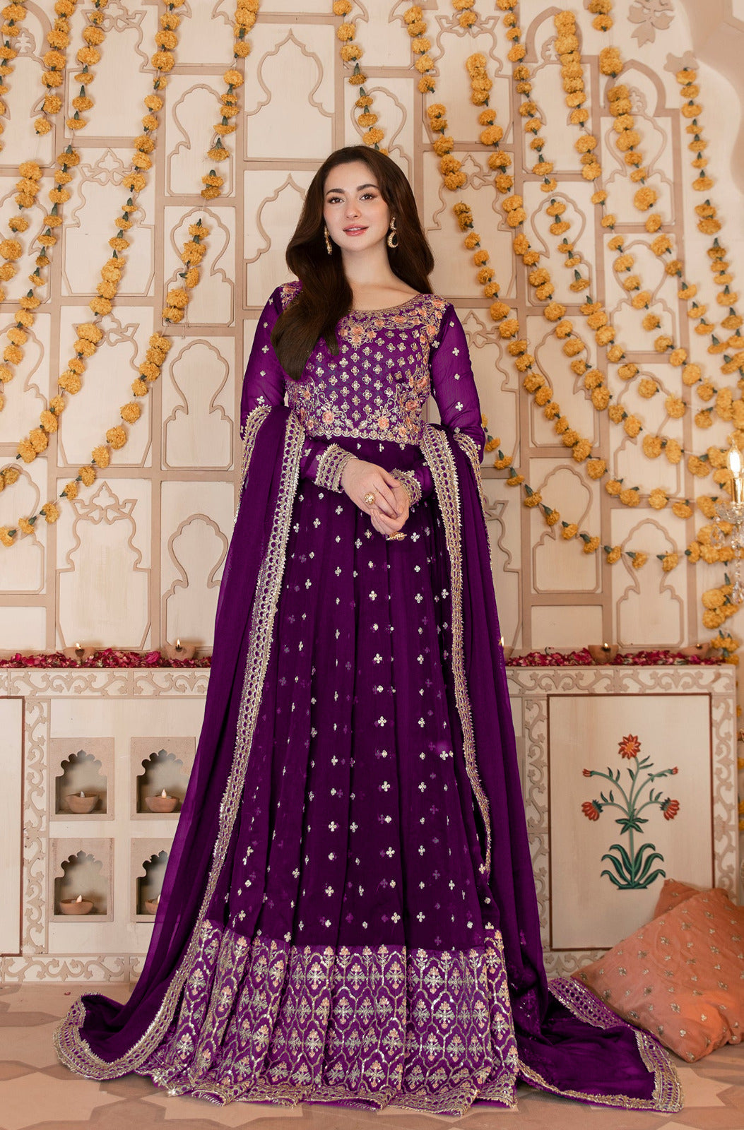 Hania Amir Colourfull 3pcs Chiffon Maxi