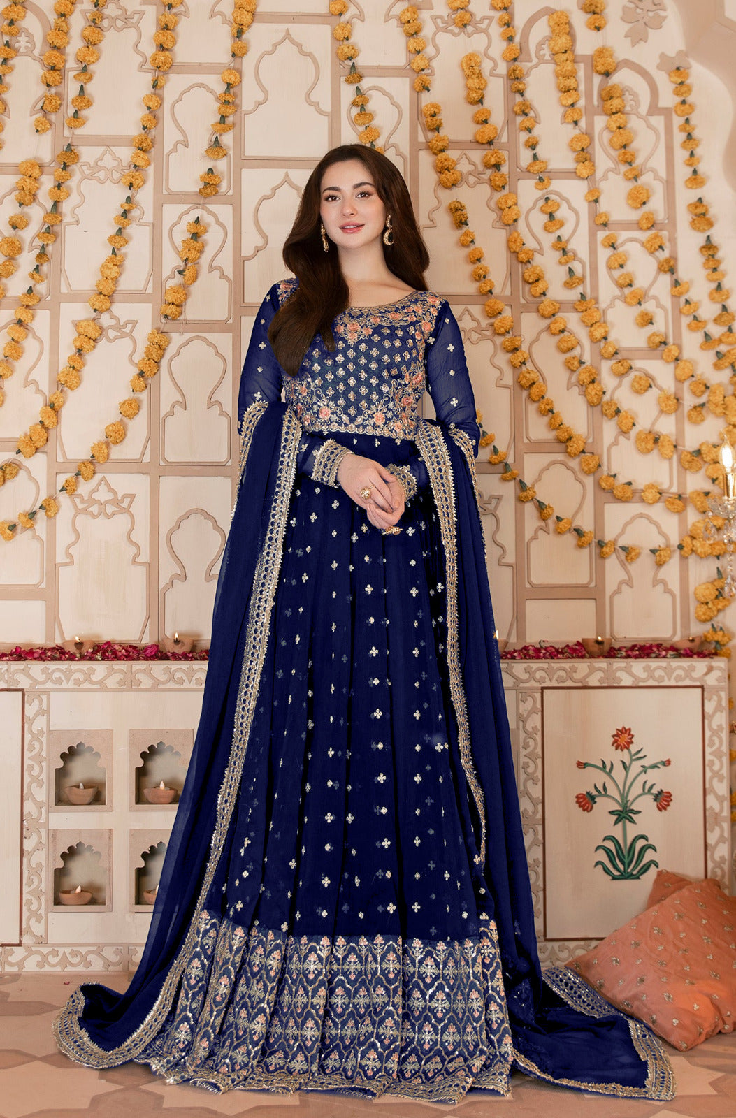 Hania Amir Colourfull 3pcs Chiffon Maxi