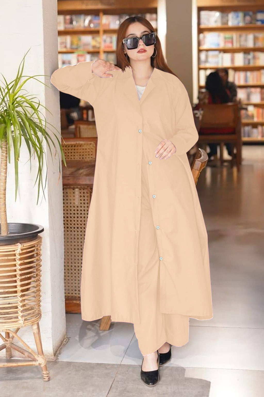 Kaaj Button Long Coat With Pent Style Trouser 2Pcs