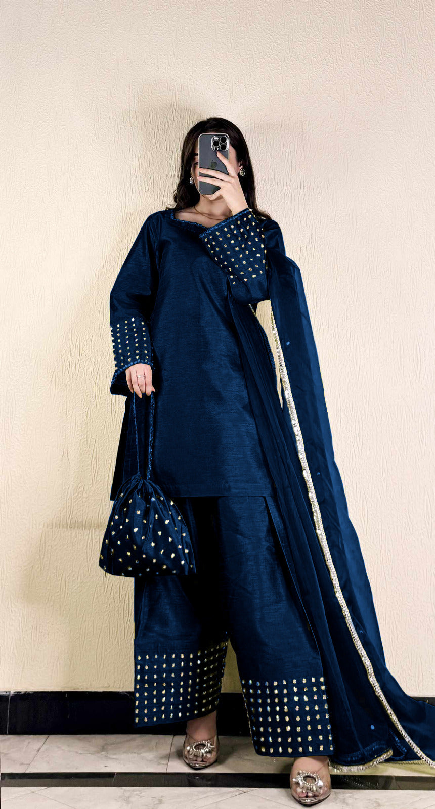 Most Trending Article Farshi Shalwar Kameez With Potli 4Pcs❤️